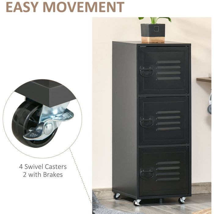 Black 3-Tier Rolling Storage Cabinet