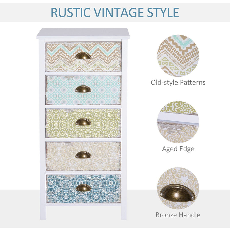 White 5 Drawer Storage Chest Unit