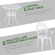 3pc White Metal Bistro Set Outsunny