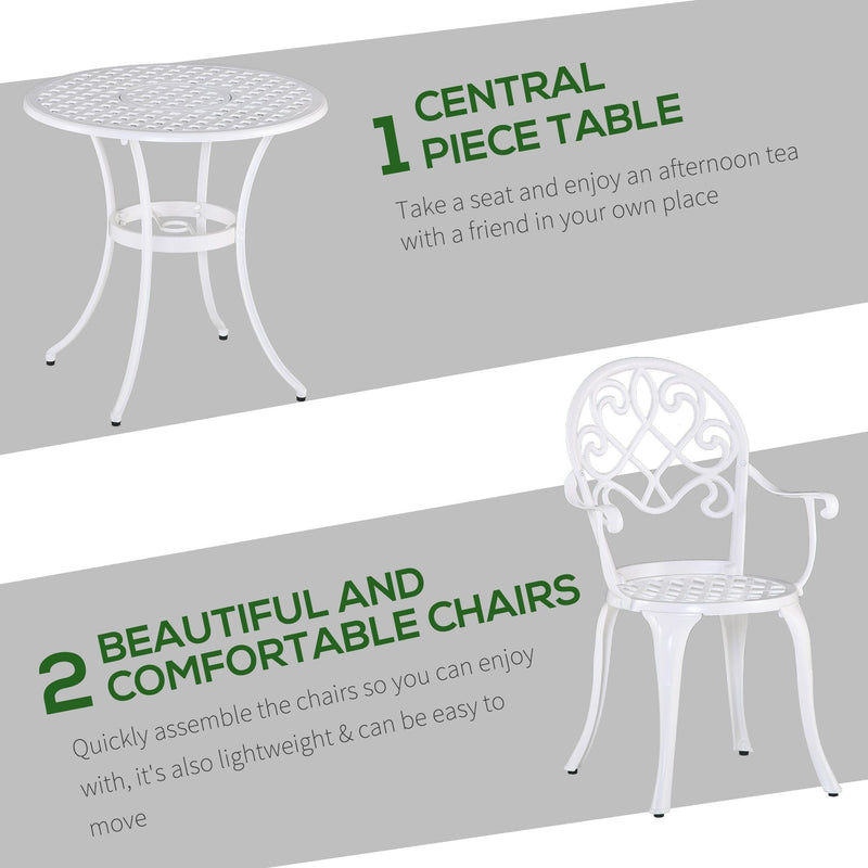 3pc White Metal Bistro Set Outsunny