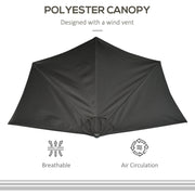 Outsunny 2.7m Balcony Half Parasol 5 Steel Ribs Construction Garden Outdoor Umbrella Black Outsunny