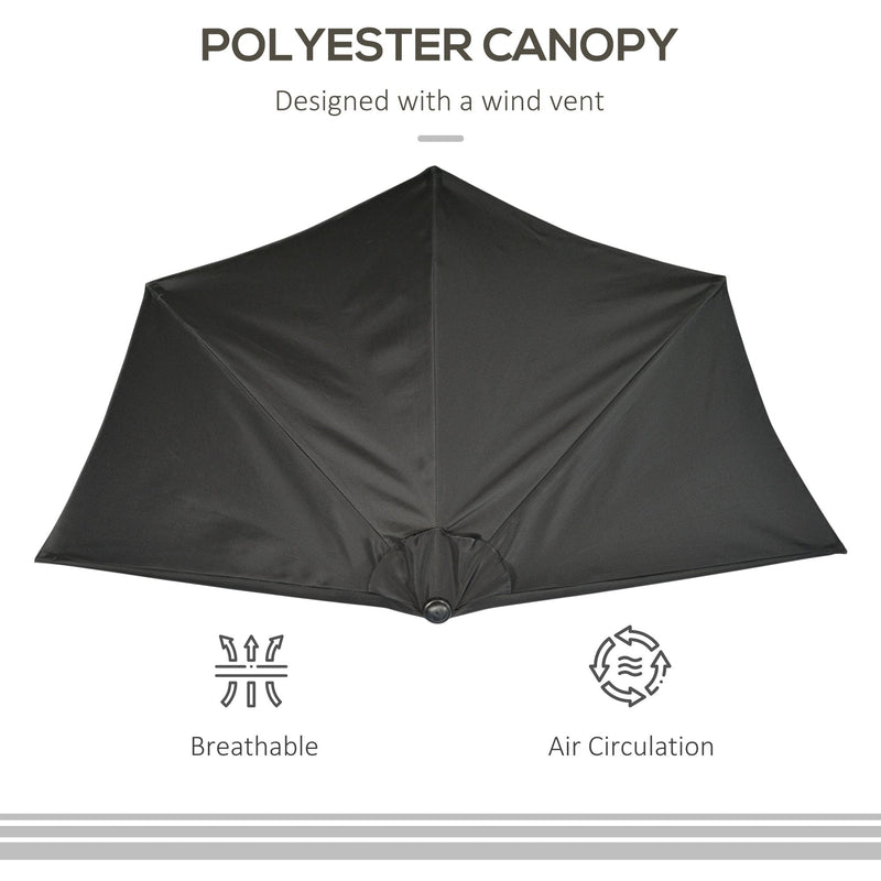 Outsunny 2.7m Balcony Half Parasol 5 Steel Ribs Construction Garden Outdoor Umbrella Black Outsunny