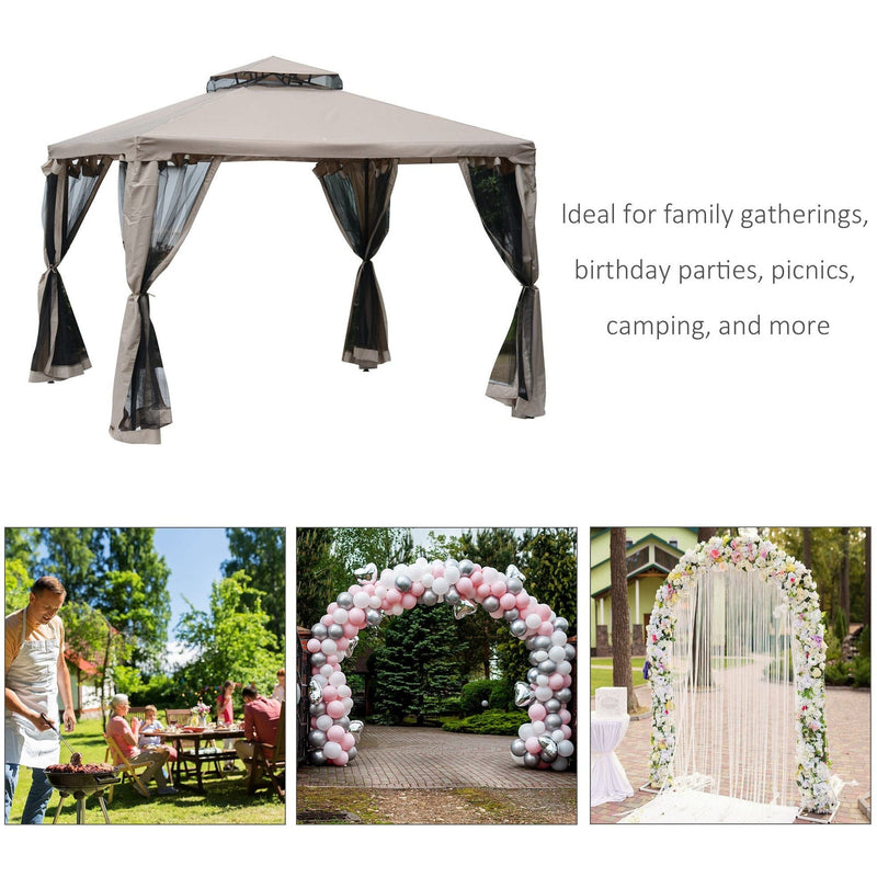 Stylish Metal Frame Gazebo With Mesh Sides, Vented Roof, 3x3