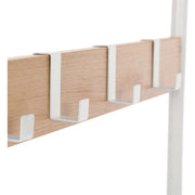 Hallway Coat and Shoe Rack by Vasagle - white steel frame with oak wooden seat, two open shelves for shoes and 9 coat hooks
