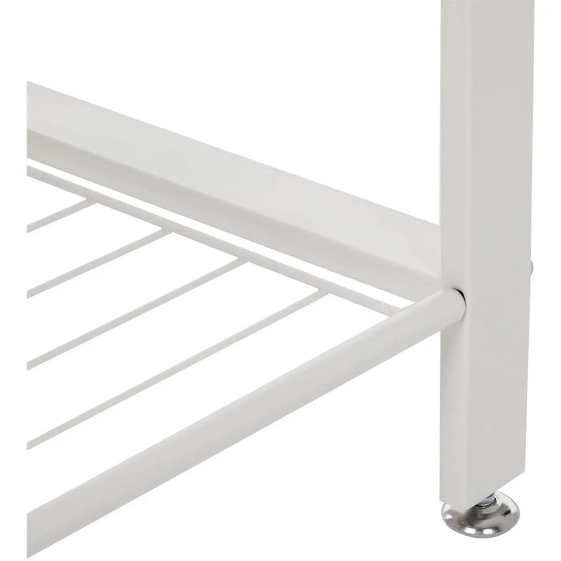 Hallway Coat and Shoe Rack by Vasagle - white steel frame with oak wooden seat, two open shelves for shoes and 9 coat hooks