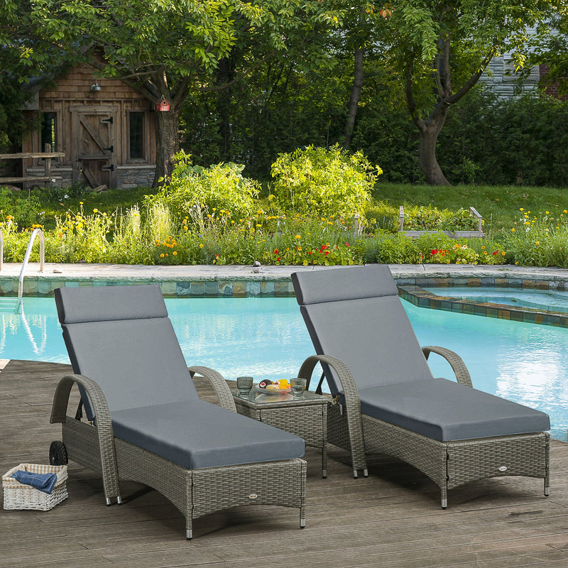 Sun Lounger Cushions with Ties 196x55cm Grey Outsunny