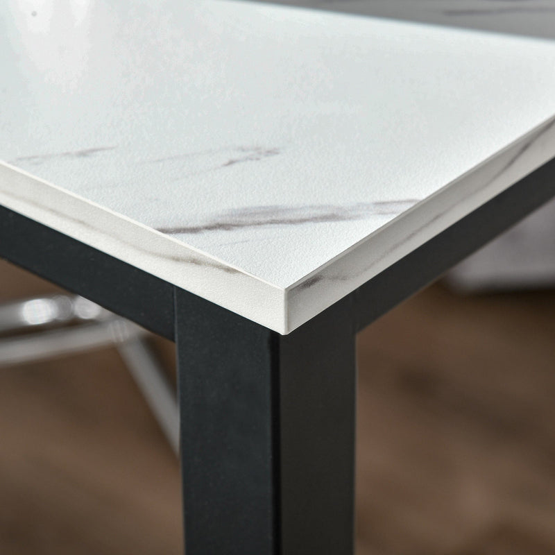HOMCOM Bar Table Breakfast Marble Grain Dining Table Coffee Table with Adjustable Footpads, 120x40x100cm, White & Black Homcom