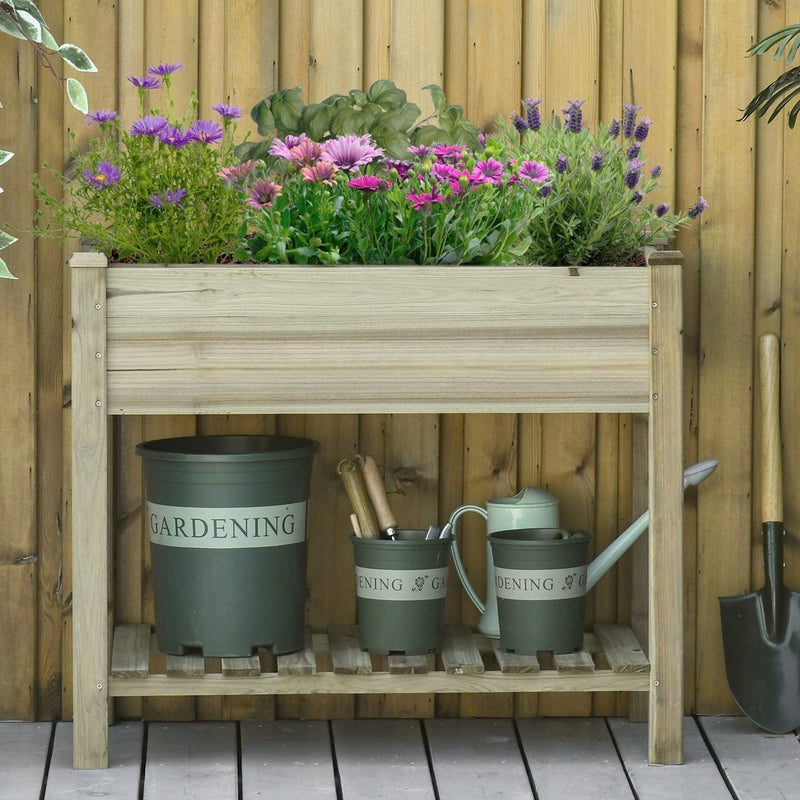 Wooden Planter on Legs With Shelf