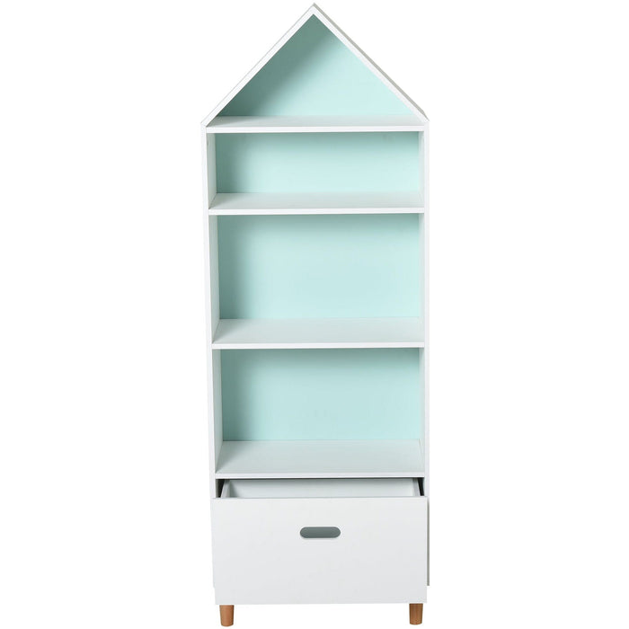 Childrens Bookcase With Storage, 50 x 30 x 142cm, White/Blue