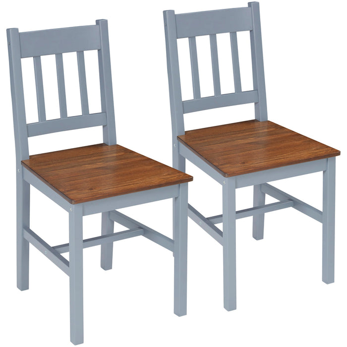 Grey Pine Wood Dining Chairs, Set of 2