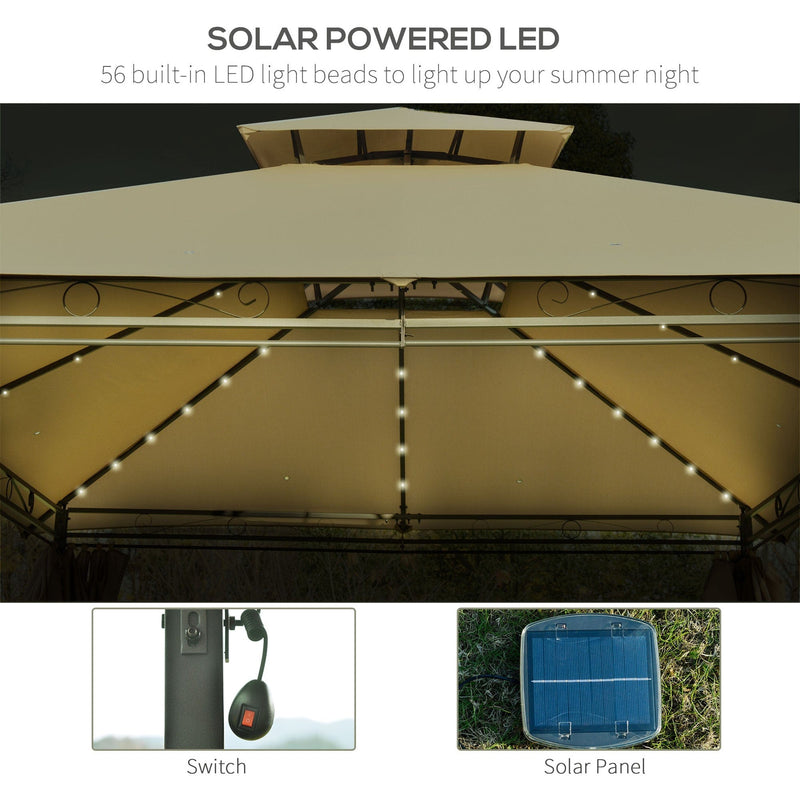 Gazebo With Lights, Metal Frame, Double Tier Roof, 3x4m