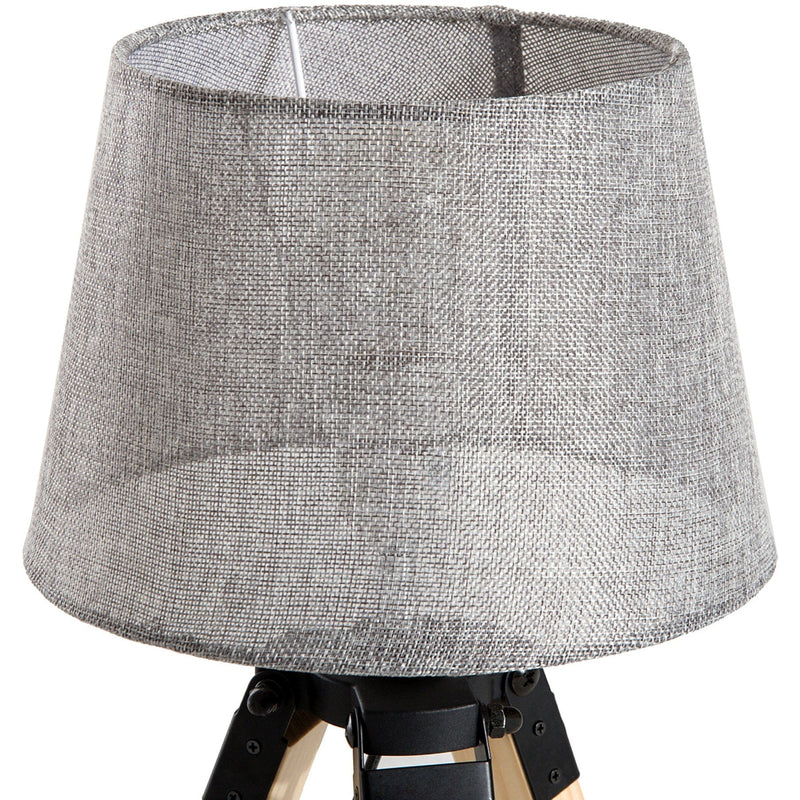 Wooden Tripod Table Lamp With Grey Shade