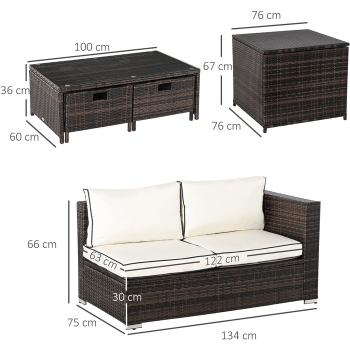 4 Seater Rattan Sofa Set with Storage Table & Cushions