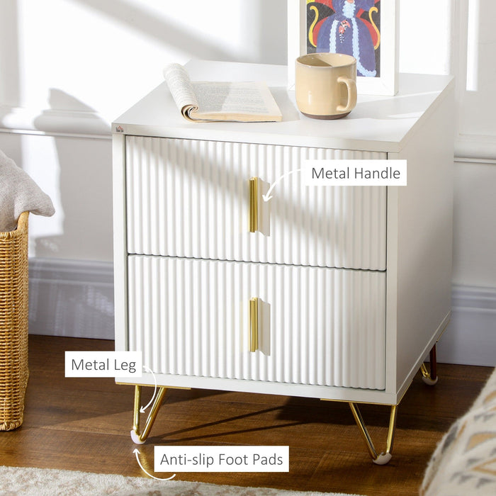 HOMCOM Bedside Table with 2 Drawers, White