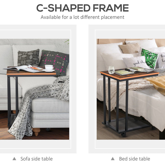 Mobile C Shaped Sofa Side Coffee Table with Metal Frame