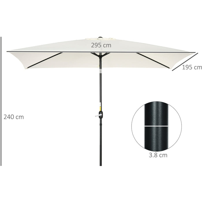 3x2m Stylish Garden Parasol Rectangular - Cream/White