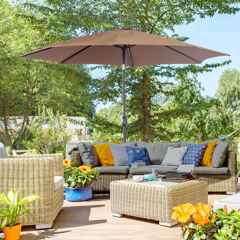 Garden Parasol with Large Adjustable Canopy for Reliable Shade Over Tables Coffee Outsunny