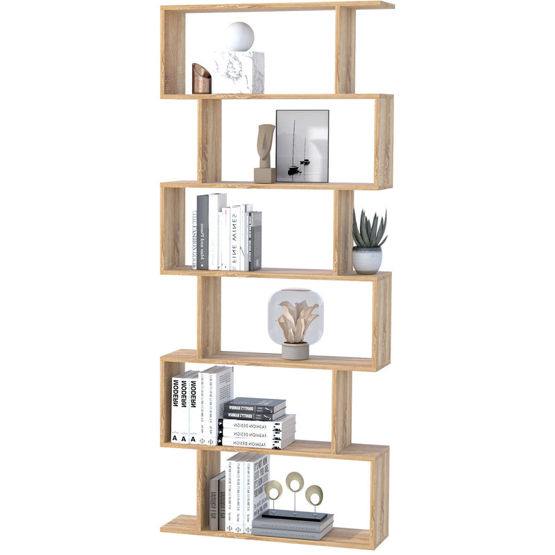 Wooden S Shape Storage Display, 6 Shelves, Room Divider