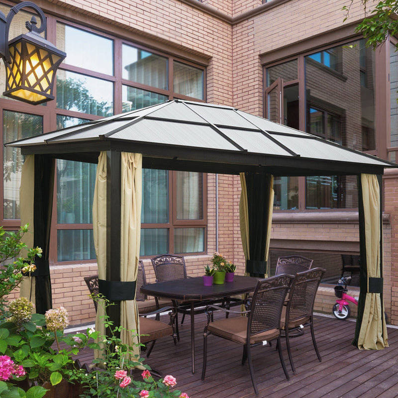 Hardtop Gazebo, Polycarbonate Roof, Garden Pavilion, 3.6x3m