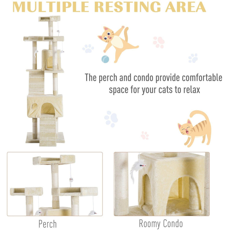 181cm Multi-Level Cat Tree, Sisal Scratching Post, Beige