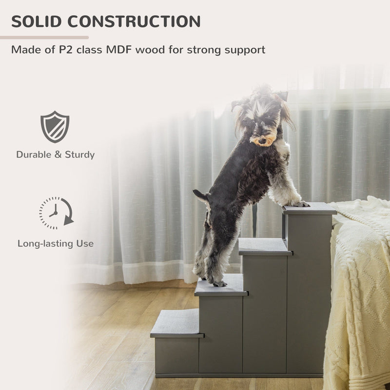 4 Step Wooden Pet Stairs with Non-Slip Carpet, 40x59x54.2cm
