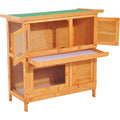 Wooden 2 Tier Rabbit Hutch - Eco-Friendly Water Painted, Water-Resistant Pitch Roof, Fir Wood & Steel, Easy Clean, Excellent Ventilation, Vintage Yellow/Green Pawhut