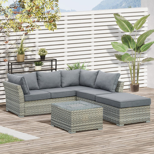 Outsunny 5 Seater Grey Rattan Corner Sofa Set With Ice Bucket Table