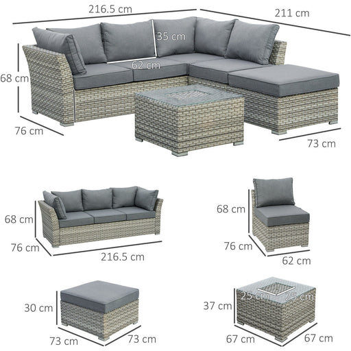 Outsunny 5 Seater Grey Rattan Corner Sofa Set With Ice Bucket Table