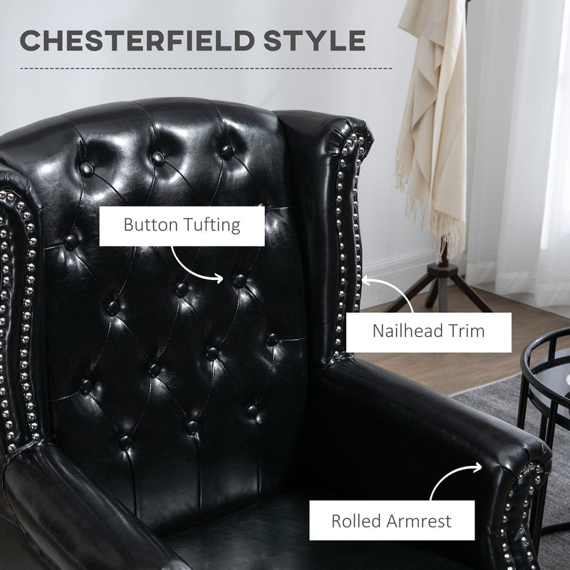 HOMCOM Wingback Accent Chair Tufted Chesterfield-style Armchair with Nail Head Trim for Living Room Bedroom Black Homcom