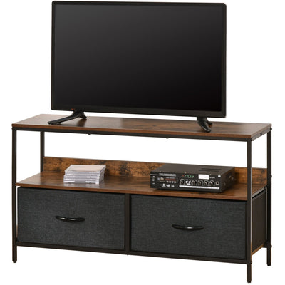 Rustic Brown TV Unit With 2 Linen Drawers Homcom