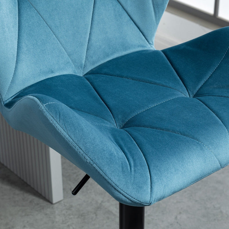 Set of 2 Kitchen Bar Stools, Blue Velvet