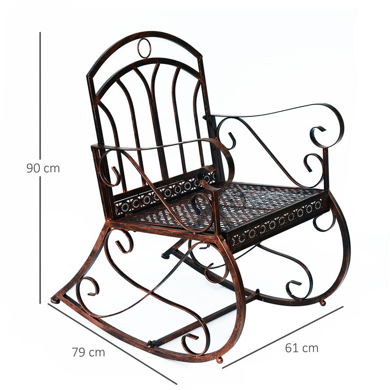 Garden Rocking Chair for Easy Outdoor Relaxation with Wide Seat and Armrests Bronze Red Outsunny