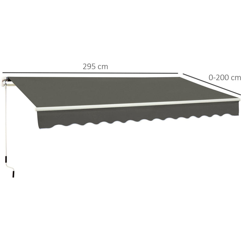 Awning For Patio - Manual Hand Crank 3 x 2m Aluminium Frame