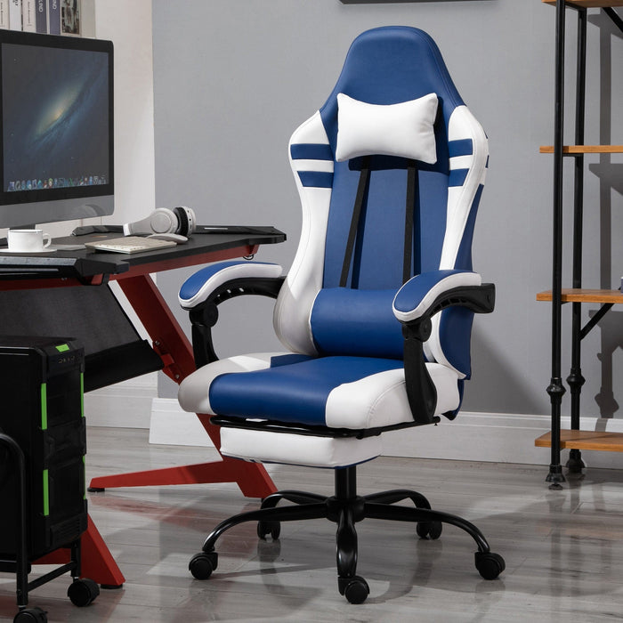 Gaming Chair, PU Leather, Headrest, Footrest, Swivel, Black