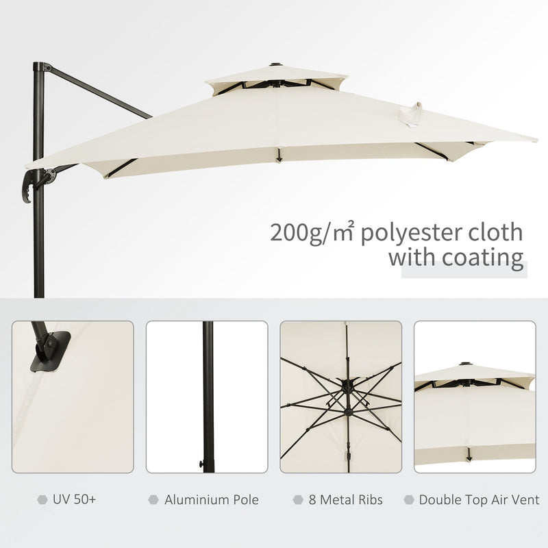 Premium Roma 3m Square Cantilever Parasol With Base Outsunny