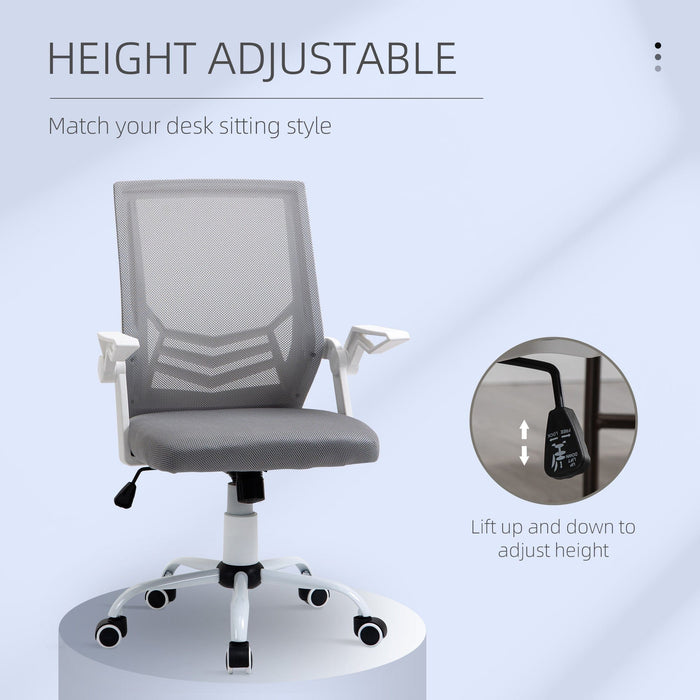 Grey Mesh Swivel Office Chair, Lumbar Support, Flip-Up Arms