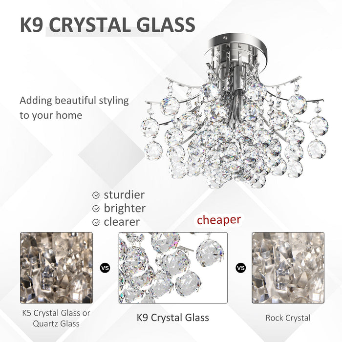Elegant Crystal Chandelier, 3-Light K9 Crystal, D40x28cm