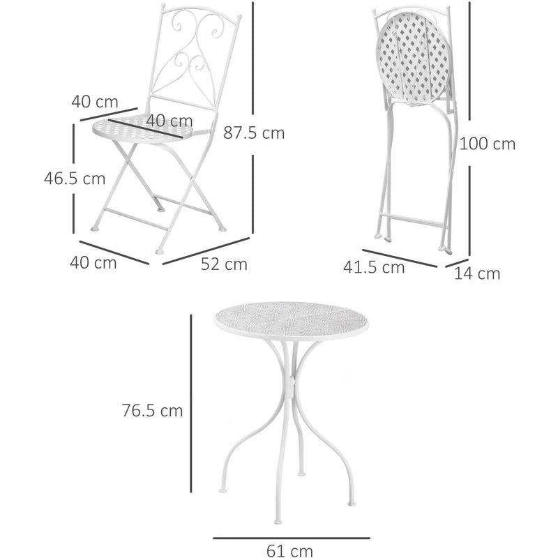 White Metal Bistro Set, Round Mosaic Tabletop