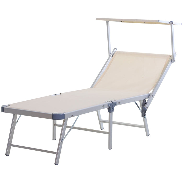 Foldable Sun Lounger With Canopy, Adjustable Back