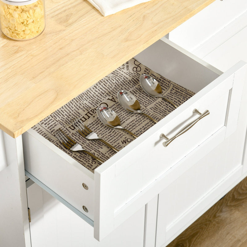 White Kitchen Island Cart with Rubberwood Top, 2 Drawers