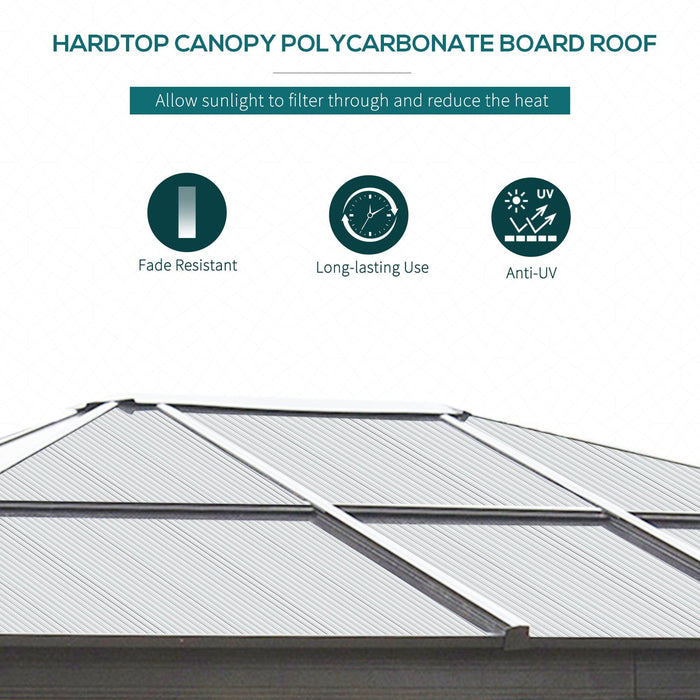 Hardtop Gazebo, Polycarbonate Roof, Garden Pavilion, 3.6x3m