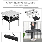 Outsunny Aluminum Roll-Top Table w/ Mesh Bag Camping Outdoor Dining Foldable w/ Steel Frame Picnic Lightweight Hiking Furniture Desk, Silver Black Outsunny