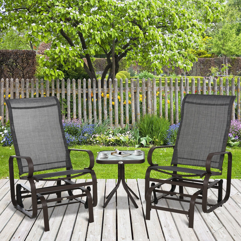 3-PC Outdoor Gliding Rocking Chair Set with Tea Table
