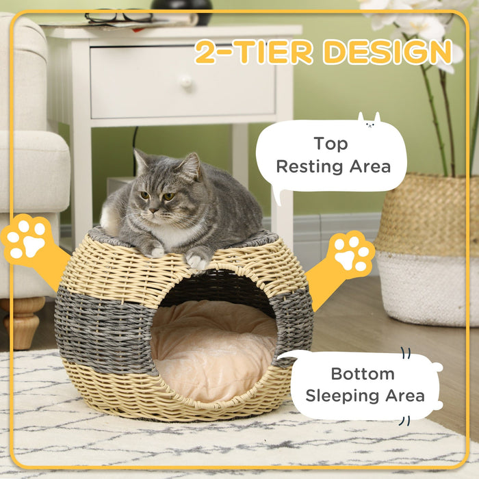 Wicker Cat Cave With Washable Cushion - 40x30cm