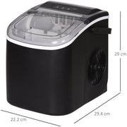 HOMCOM Ice Maker Machine Counter Top, 12Kg in 24 Hrs, 9 Cubes Ready in 6-12Mins, Portable Ice Cube Maker with Ice Scoop and Basket, Black Homcom