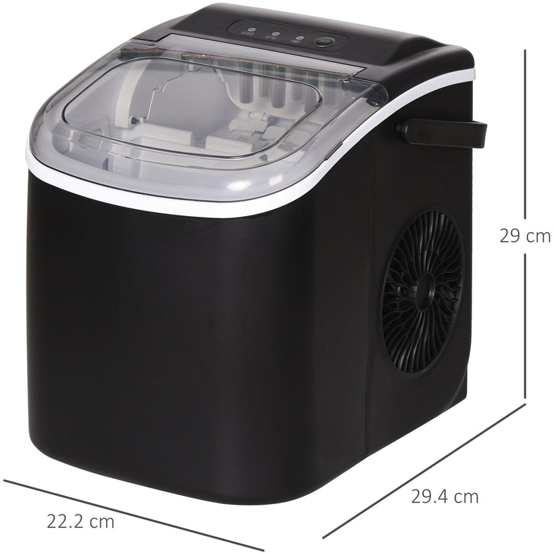 HOMCOM Ice Maker Machine Counter Top, 12Kg in 24 Hrs, 9 Cubes Ready in 6-12Mins, Portable Ice Cube Maker with Ice Scoop and Basket, Black Homcom