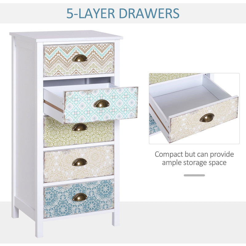 White 5 Drawer Storage Chest Unit
