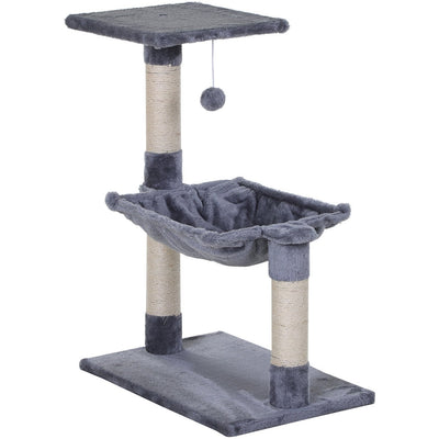 Beige 2-Tier Sisal Rope Cat Scratching Post w/ Dangle Toy Pawhut