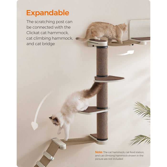 Clickat Wall Mounted Cat Scratching Post With 2 Perches