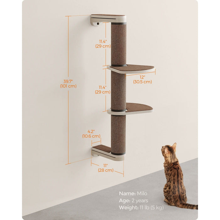 Clickat Wall Mounted Cat Scratching Post With 2 Perches